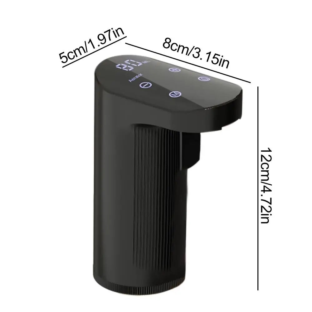 Black electronic device with dimensions labeled on a white background