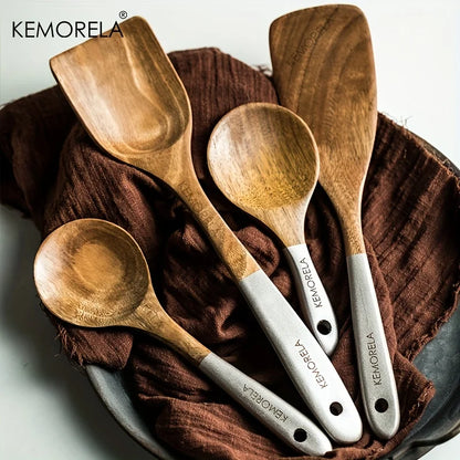 9pcs Handmade Acacia Wooden Cooking Utensils Set – Premium wooden spoons, spatula, slotted spoon, and utensil holder.