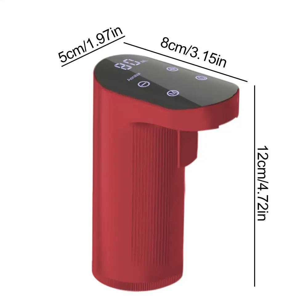 Red electronic device with dimensions labeled on a white background
